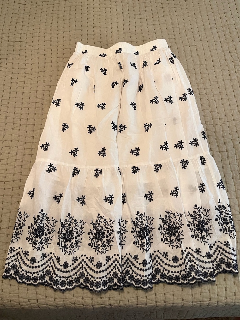Cider White Maxi Skirt with Navy Floral Embroidery